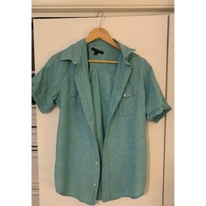 Blue Cotton Linen Button Up
